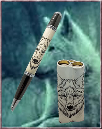 Laser Scrimshaw Wolf Blank and Monet Pen Kit
